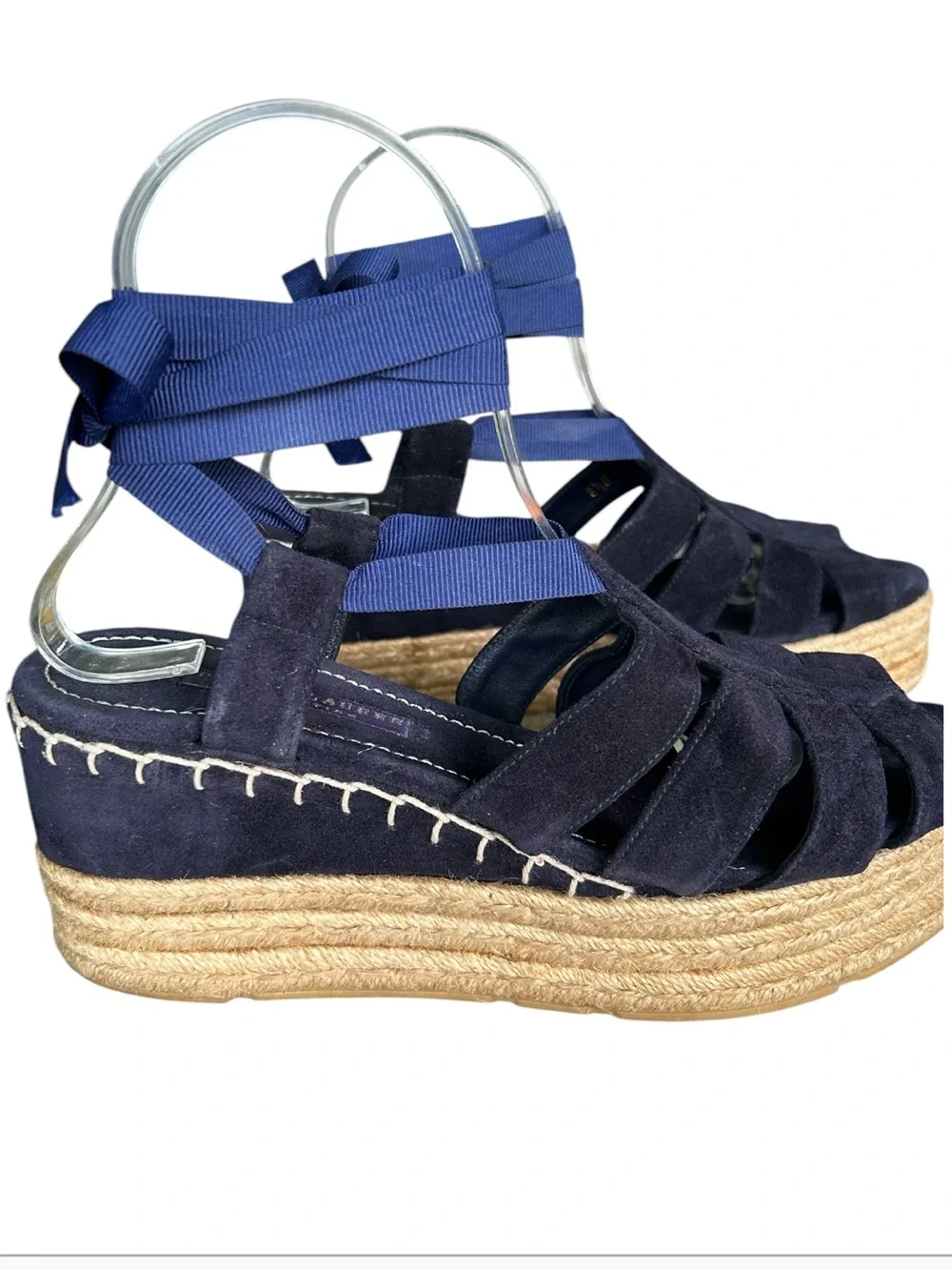 Ralph Lauren Collection Navy Suede Espadrille Wedge Made in Spain 8.5